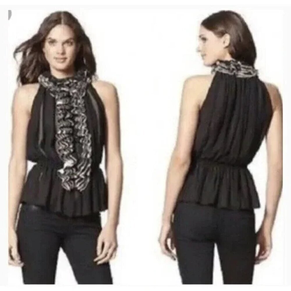 Robert Rodriguez Black Ruffle Sleeveless Skirted Blouse Size M